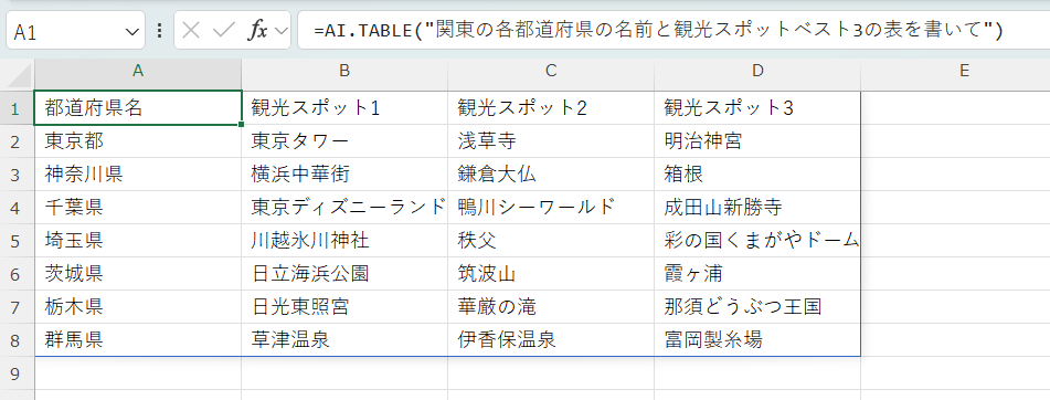 AI.TABLE関数の使用例