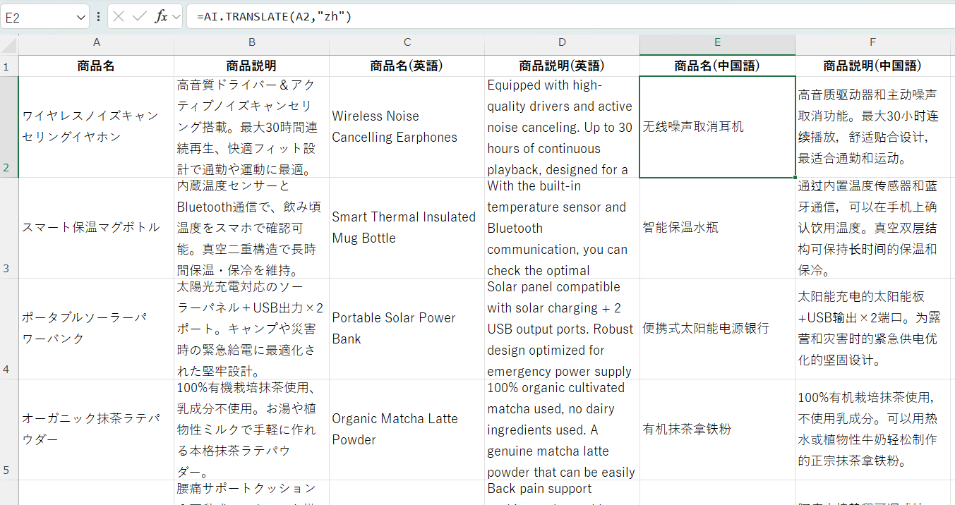AI.TRANSLATE関数の活用事例